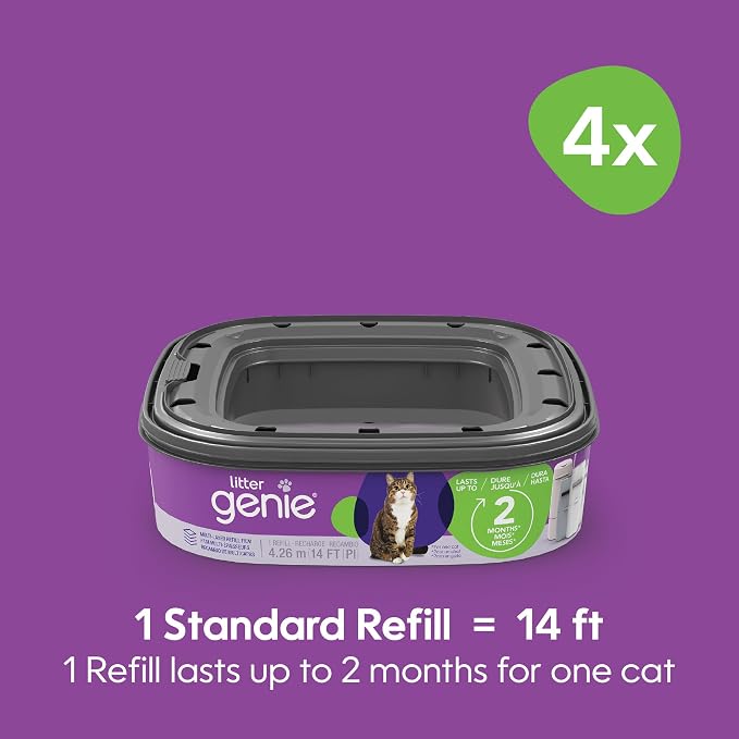 Litter Genie Refill Bags | Standard 4-Pack, 56 total ft | Up to 8 Months of Supply | Ultimate Odor Control Cat Litter Bags