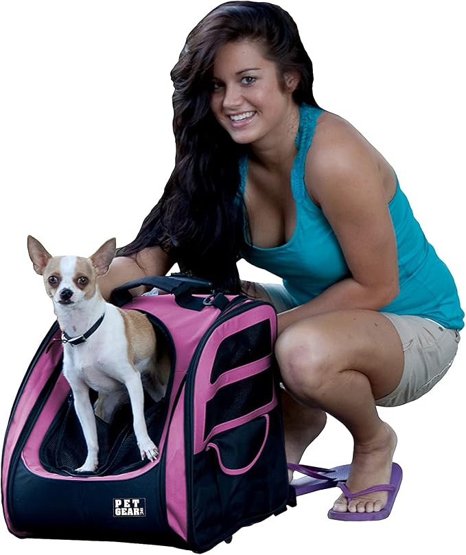Pet Gear I-GO2 Roller Backpack, Travel Carrier, Car Seat for Cats/Dogs, Mesh Ventilation, Included Tether, Telescoping Handle, Storage Pouch, 1 Model, Available in 5 Colors