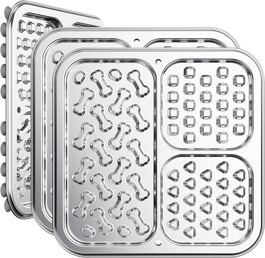 Stainless Steel Lick Mat for Dogs & Cats, Dog Lick Mat with Suction Cups & Crate Mount, Chew-Proof Slow Feeder Lick Pad with 3 Textured Zones for Calm Feeding & Anxiety Relief [2 Pack]