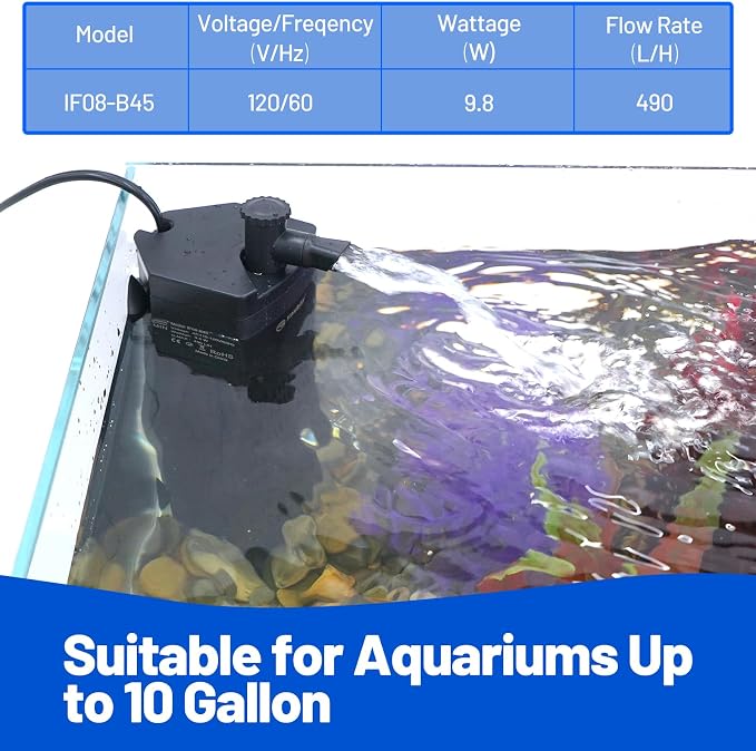 Yaubay Aquarium Internal Filter for Up to 20 Gallons, Upgraded Fish Tank Filters with 4-Stage Filtration Trio, Adjustable Water Flow, Quiet Corner Filters for Fish Turtle Shrimp Tank, 130GPH, 9.8W