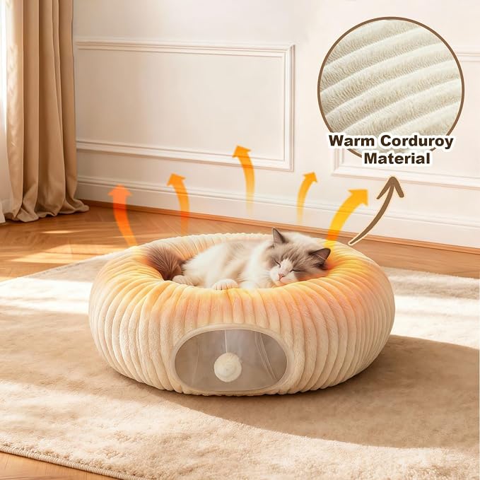 Cat Tunnel Bed with 31 Pcs Interactive Cat Toys, Automatic Cat Toys for Indoor Cats Kittens, Cat Tube with Moving Ball, White