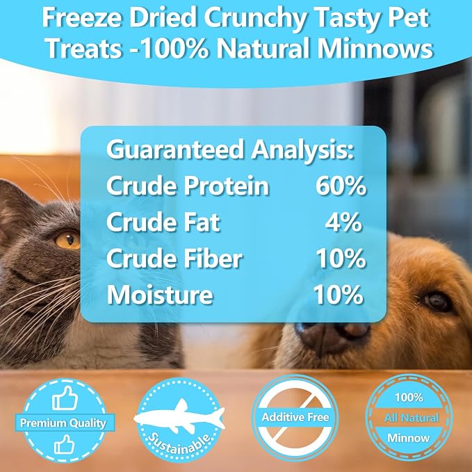 Minnows - 4 oz Freeze Dried Minnows for Cats & Dogs - 100% Natural Premium Cat Treat, Dog Treat (4 oz)