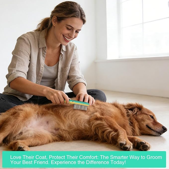 Rechargeable Flea Comb for Pets - Stainless Steel Teeth Grooming Tool for Medium and Long Haired Cats & Dogs - USB-C Charging