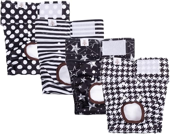 CuteBone Washable Female Dog Diapers 4 Pack Reusable Doggie Heat Diapers for Period FMG01L
