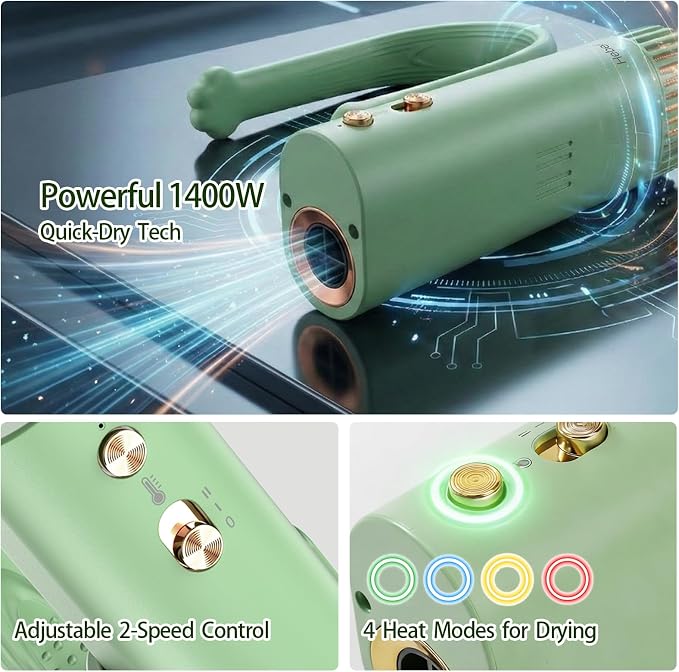 Neck Dryer for Pet Grooming 1400W High Velocity - Hands-Free Neck Band Pet Hair Blow Dryer, Low Noise Negative Ion Pet Grooming Dryer with 4 Heat/Cool Modes Quiet Neck Dryer for Dogs Cats Home & Salon