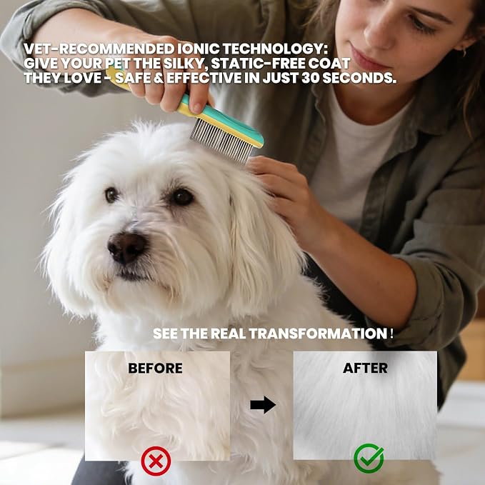 Rechargeable Flea Comb for Pets - Stainless Steel Teeth Grooming Tool for Medium and Long Haired Cats & Dogs - USB-C Charging
