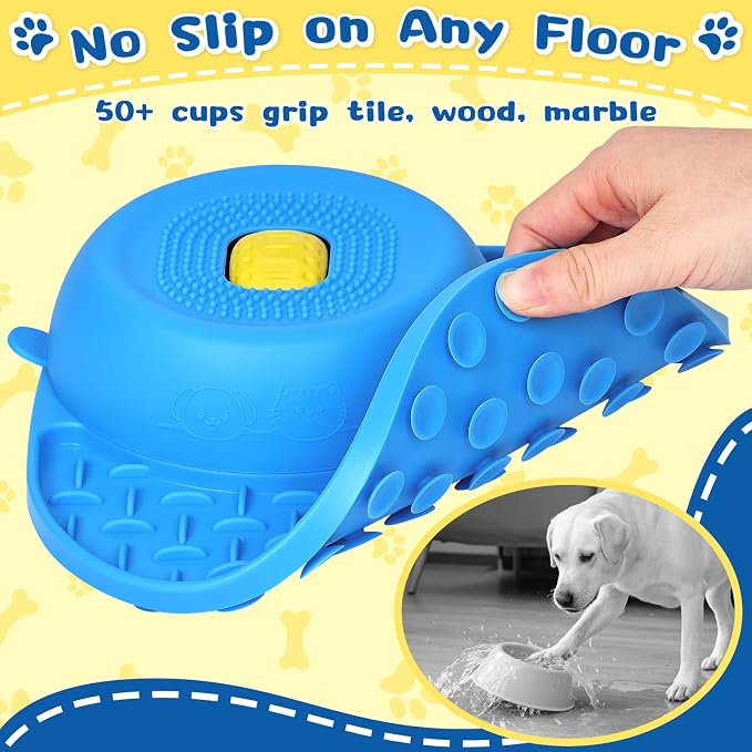 Dog Licking Bowl with Rolling Ball - 2-in-1 Anti-Slip Slow Feeder Dog Bowls w/Lick Mat for Liquid and Thick Treat, 150ml Licking Bowl for Anxiety Relief, Fits Small Medium Large Dogs & Cats Blue 1Pcs