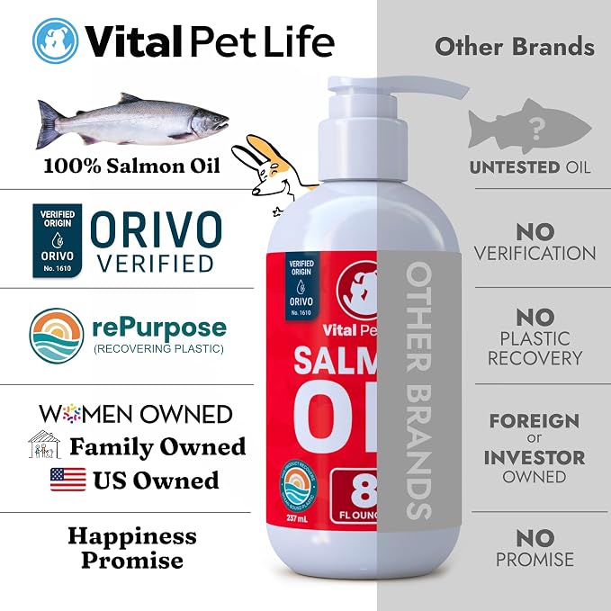Salmon Oil for Dogs & Cats - Healthy Skin & Coat, Fish Oil, Omega 3 EPA DHA, Liquid Food Supplement for Pets, All Natural, Supports Joint & Bone Health, Natural Allergy & Inflammation Defense, 8 oz | Soft Shiny Glossy Coat, EPA DHA, Immune System & Hea...