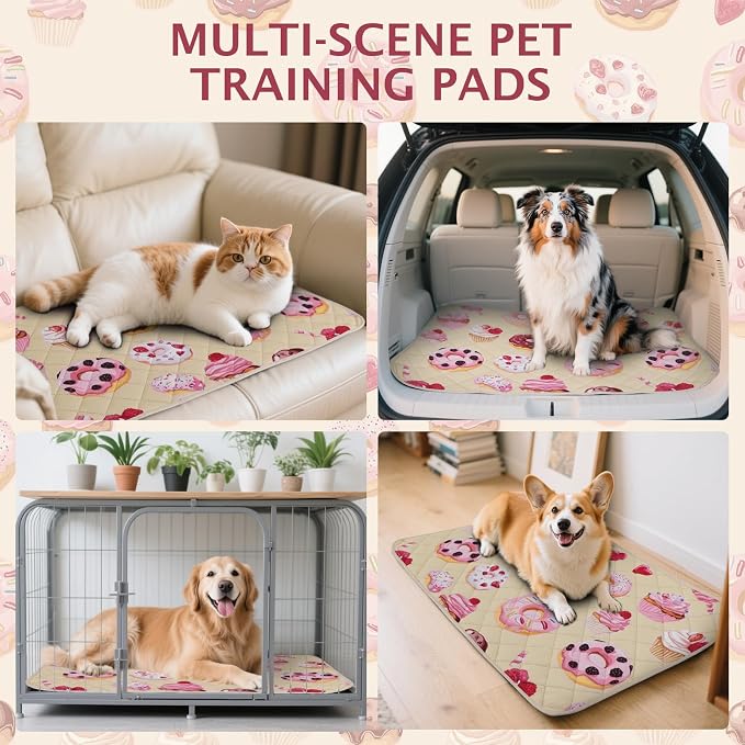 IEUUMLER Washable Pee Pads for Dogs, 2 Pack Cake Pattern Reusable Waterproof Puppy Potty Pads, Non-Slip Absorbent Pet Training Pads for Playpen Crate Bed EU015 Beige Cake, 41x41