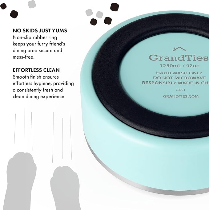 GrandTies Stainless Steel Dog Bowl | Engraved Reusable BPA-Free Insulated Cat & Dog Bowls | Large Heavy Duty Non Skid Spill Proof Bowl | Outdoor Dog Water Bowl (42oz, Powder Green)