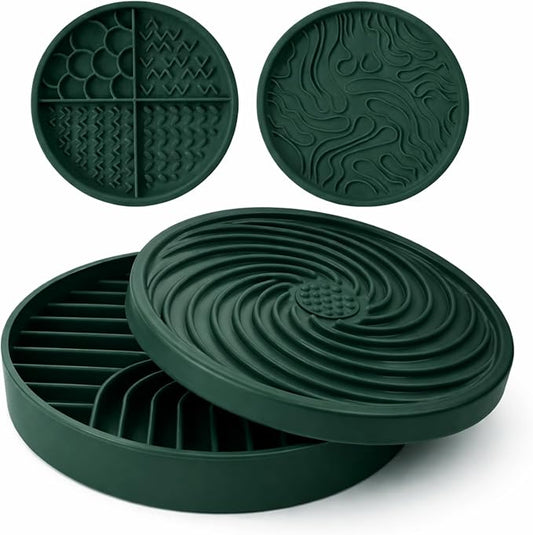 4-in-1 Slow Feeder Dog Bowl and Lick Mat Set, 1 Base and 3 Interchangeable Textured Lids, Suction Base, BPA-Free Silicone, Dishwasher Safe