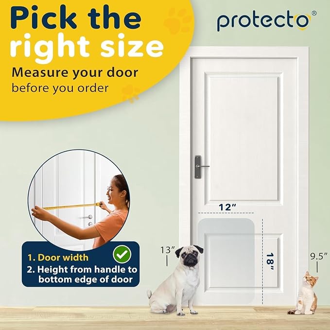 PROTECTO Heavy Duty Door Protector from Dog Scratching, 18 x 12” Clear Door Scratch Protector, Easy to Install on Window, Wall, Screen & Sliding Doors | Cat Scratch Guard for Indoors Outdoors