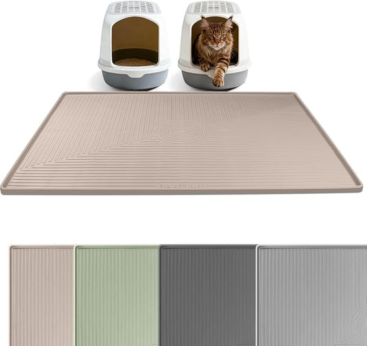 Silicone Cat Litter Mat, 50" x 36" Extra Large Litter Trapping Mat for Litter Box, Leak-Proof, Non-Slip, Kitty Litter Mats with Soft Texture for Floor, Keeping The Floor Clean (Khaki)