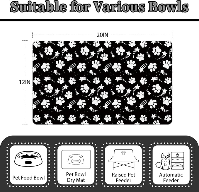 Dog Food Mat 12x20 Inch Pet Feeding Absorbent Mats for Floor Dog Cat Water Bowl Placemat Non-Slip Washable Pet Food and Water Mat