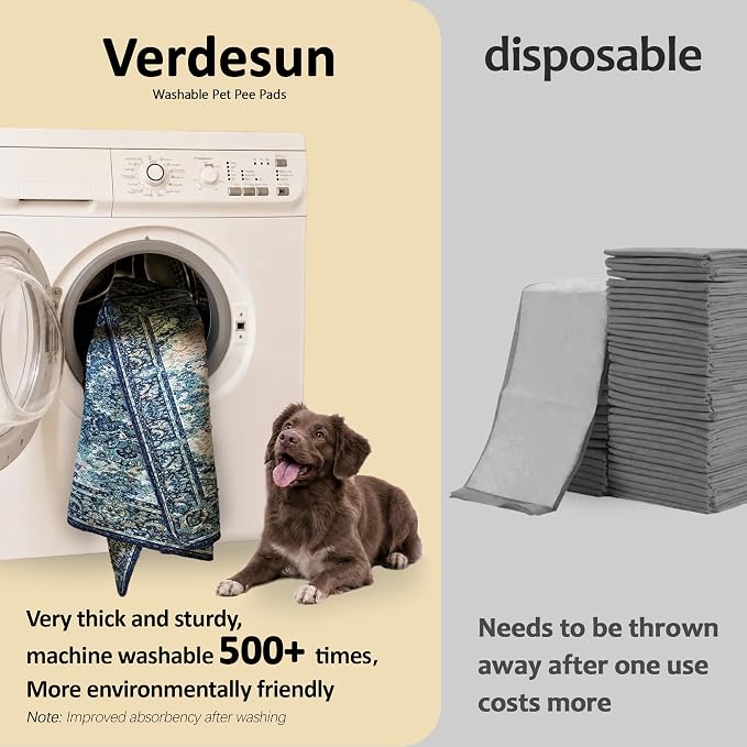 Washable Pee Pads for Dogs, Reusable Puppy Potty Training Pads, Ultra-Absorbent Thick Waterproof Leak-Proof Non-Slip Pads & Mat for Crate, Playpen, Floor, Whelping & Housebreaking , 2 Pack 24"x36"