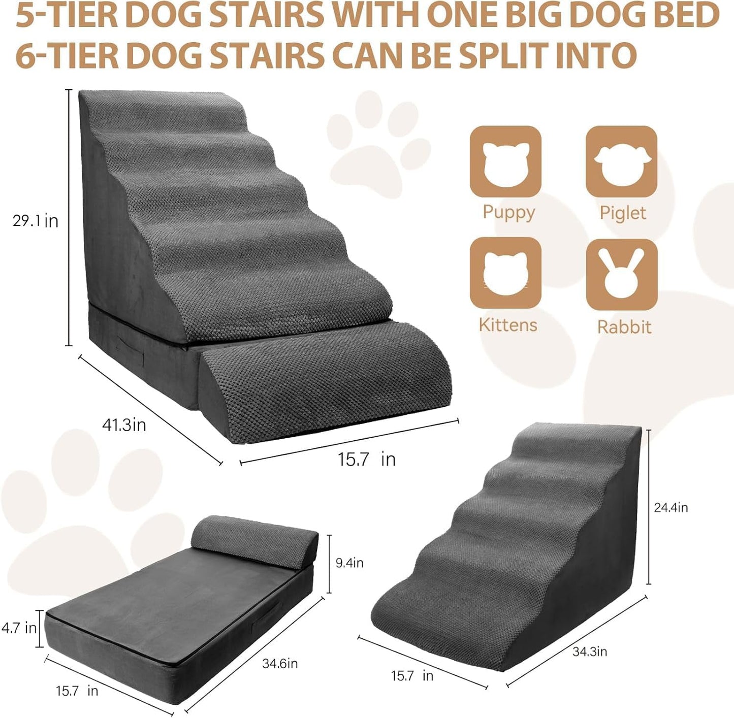 Soft Dog Stairs & Steps for High Beds 24-28 Inches Tall for Small Dogs, LitaiL Pet Stairs/Steps for Beds 28 Inches High, Non-Slip Dog Ramps for Older Cats