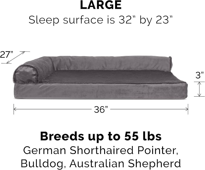 Furhaven Dog Bed L-Chaise L Shaped Chaise - Platinum Gray, Large W/Same Size Waterproof Liner