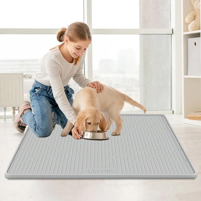 Dog Food Mat, 46" x 32" Extra Large Silicone Pet Feeding Mat with Raised Edge Silicone Mat for Food and Water Pet Placemat for Small, Medium, and Large Pets Non-Slip, Easy to Clean