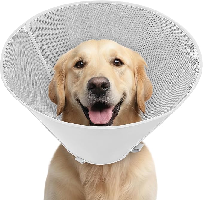 Soft Dog Cone Collar to Stop Licking After Surgery, Mesh Breathable Pet Recovery Collar for Large Medium Dogs, Elizabethan Cone Alternative(M)