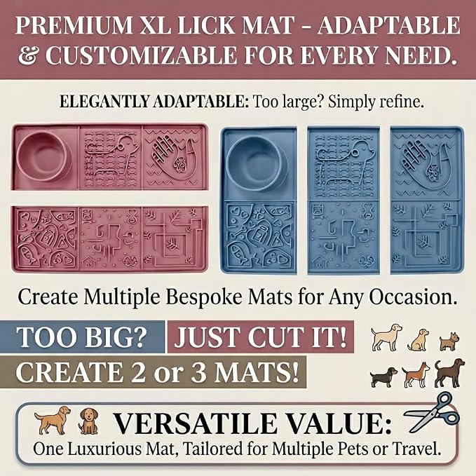 Tails & Tales Large Lick Mat for Dogs & Cats (11.2×16.7 in) with Strong Suction Cups, Slow Feeder Licking Pad for Anxiety Relief, Boredom & Bathing, Dog Enrichment Toy for Peanut Butter Yogurt (Gray)