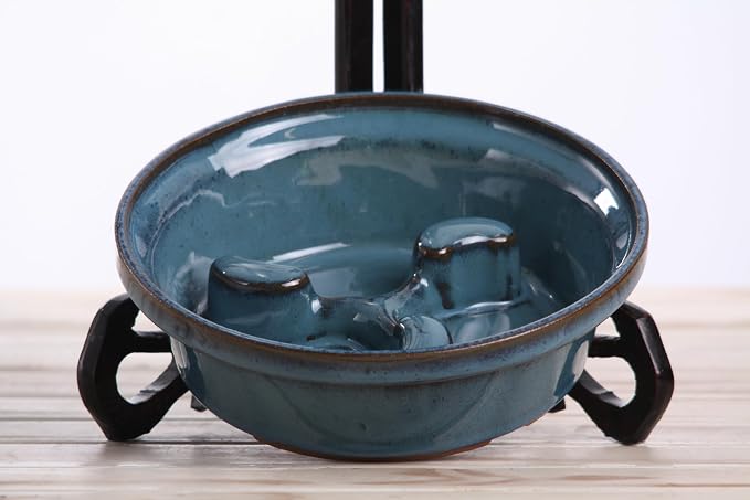 Willow Ceramics Dog Bowl – Handmade Ceramic Slow Feeder, 20.2oz Anti‑Gulp Bowl for Medium Dogs, Dishwasher Safe, Made in USA (Peacock, 7inch)