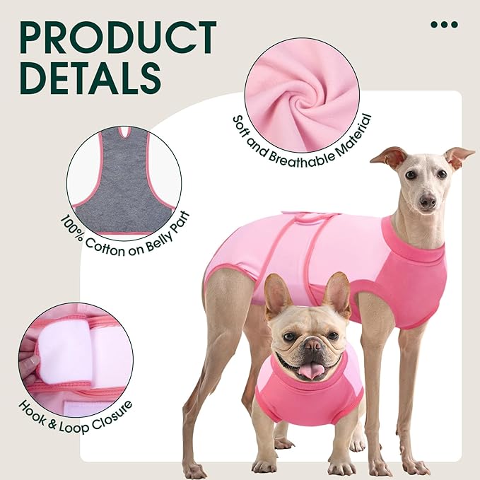 Kuoser Recovery Suit for Dogs, Soft Dog Spay Suit for Female Surgery Recovery, Breathable Dog Neuter Recovery Suit Male, Anti Licking Dog Onesie for Abdominal Wounds Cone Alternatives, Pink XL