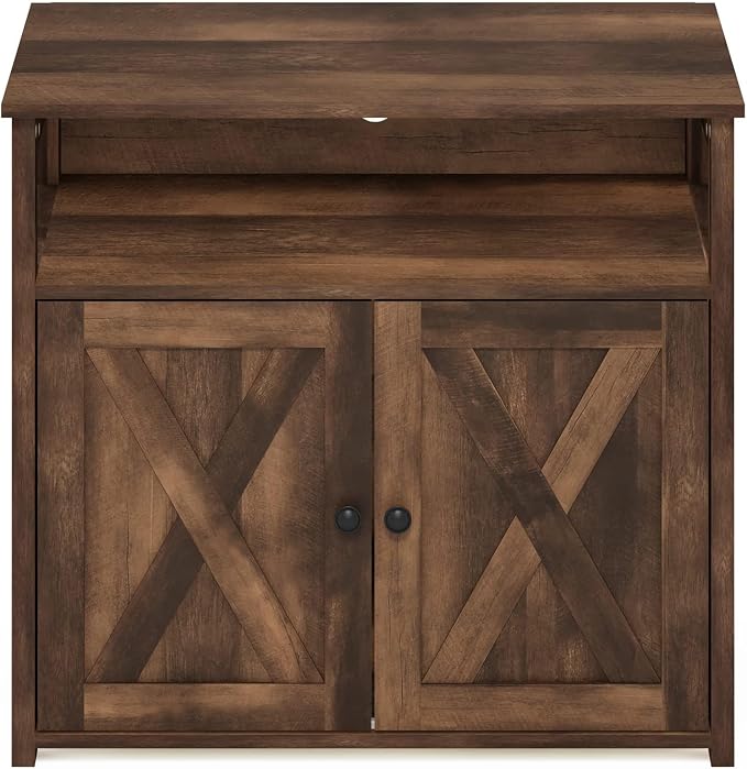 Furinno Peli Farmhouse Cat Litter Cabinet Storage with 2 Doors, Rustic Brown