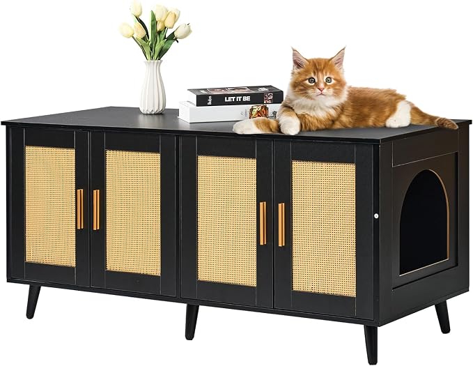 VEVOR Cat Litter Box Enclosure for 2 Cats, Litter Box Furniture Hidden with Double Rooms, Wooden Cat Box Cabinet Fit Most of Litter Box