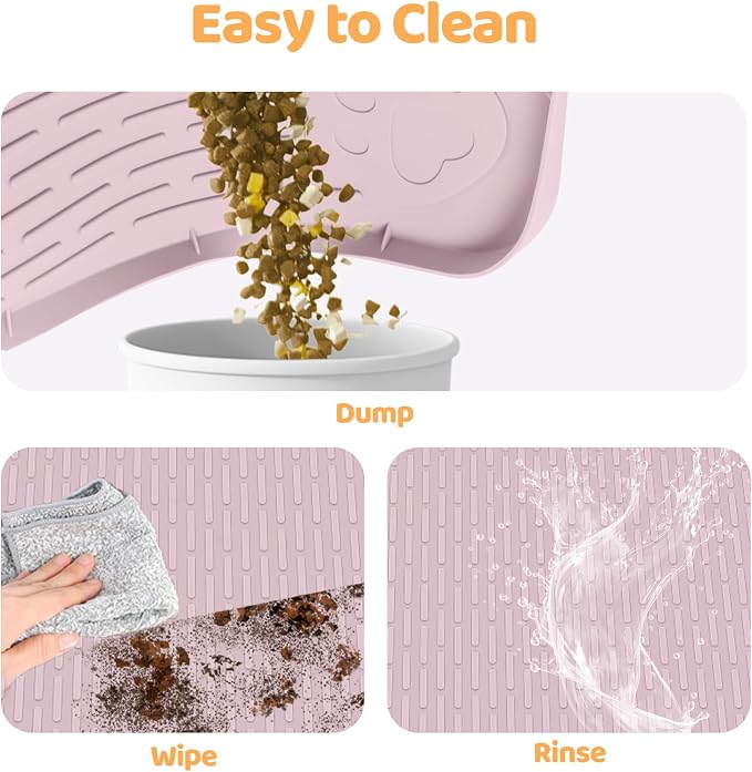 Cat Food Mat, 34" x 22" Large Silicone Pet Feeding Mat for Food and Water Bowls Non-Slip, Easy to Clean (Pink)