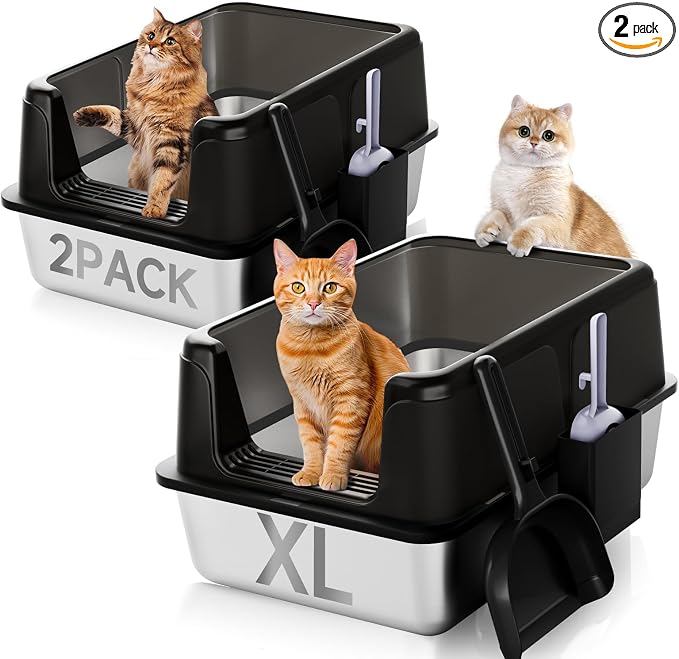 Stainless Steel Litter Box (Black-2Pack-24IN)