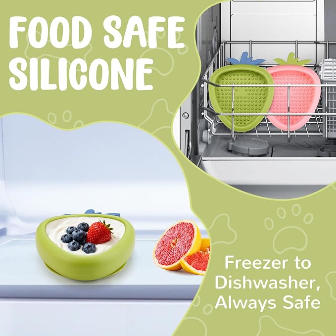 Freeze Dog Lick Bowl, Animire Non-Slip Slow Feeder Lick Mat for Dogs, Silicone Dog Enrichment Bowl for Distraction Anxiety Relief Boredom, BPA Free, Dishwasher Safe(Green,L)