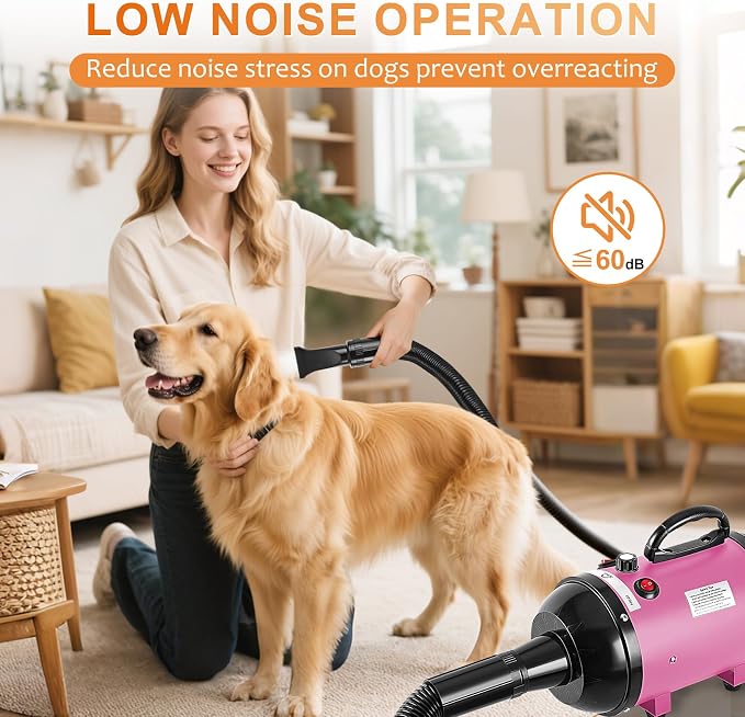 NESTROAD Dog Dryer for Pet Grooming,High Velocity 4.3HP/3200W Dog Blower Force Dryer with Stepless Adjustable Speed,Professional Pet Hair Drying with 4 Different Nozzles for Dogs Pets,Pink