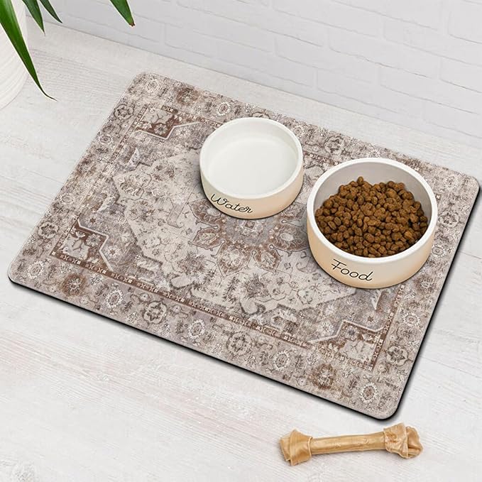 Dog Food Mat for Floors Waterproof Quick Dry Pet Placemat Cat Feeding Bowls Mats for Food and Water, Eco-Friendly Dog Accessories Diatomite Pets Supplies 12" X 20"