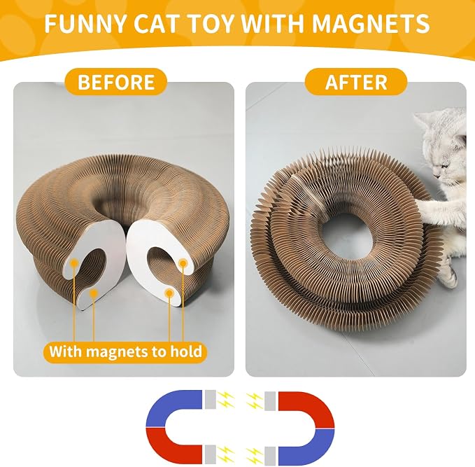 Magic Organ Cat Toy, Foldable & Reversible Infinity Style Cat Scratching Board Toy by Recycled Cardboard, Durable Interactive Cat Toys for Indoor Cats, 1 Pack