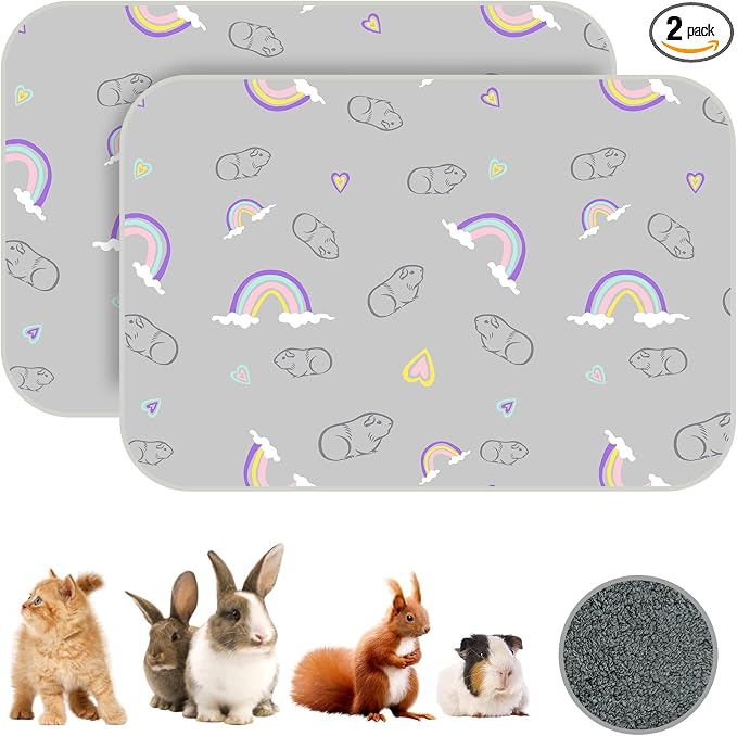 Homimp 2 Pack Guinea Pig Cage Liners,Washable Small Animal Bedding,Waterproof Reusable & Anti Slip Guinea Pig Pee Pad Fast and Super Absorbent Mat for Small Animal Rabbit Bunny Hamster,Grey 16"x24"