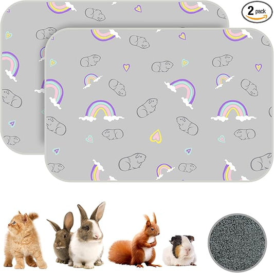 Homimp 2 Pack Guinea Pig Cage Liners,Washable Small Animal Bedding,Waterproof Reusable & Anti Slip Guinea Pig Pee Pad Fast and Super Absorbent Mat for Small Animal Rabbit Bunny Hamster,Grey 16"x24"