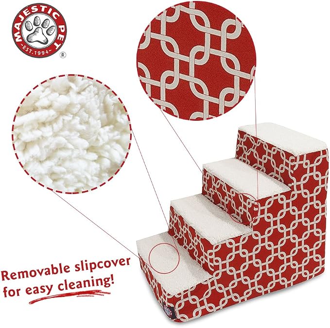 Majestic Pet Portable Pet Stairs | Soft Sherpa Steps Foam Feeling | Steps for Dogs & Cats | Dog & Cat Ramp | Perfect for Bed & Sofa | Indoor Only | Max Weight: up to 250 Lbs, Red