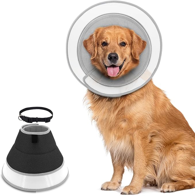 Dog Soft Cone Comfy .Dog Recovery Collar – Pain-Free Post-op Cone for Neutered/Spayed Pets or Injury Protection (Black, XL)
