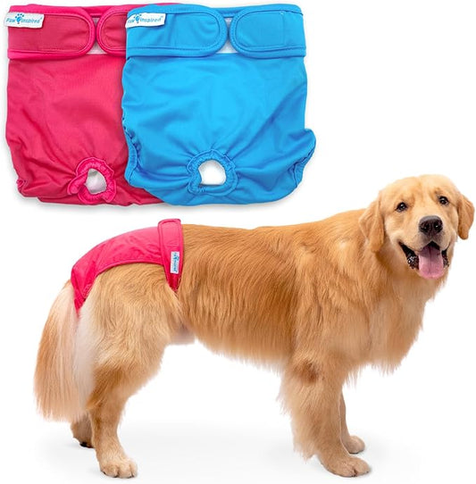 Paw Inspired Washable Reusable Dog Diapers Female, Cloth Dog Diapers, Dogs in Heat, Dog Incontinence (Assorted (White Lining), X-Large (2 Ct.))