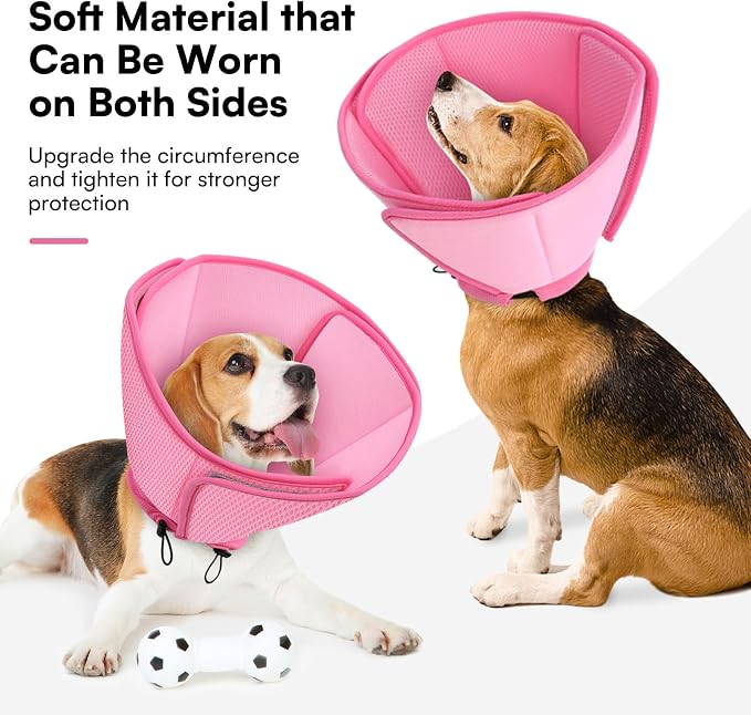 Queenmore Soft Dog Cone Collar,Comfortable Dog Cones for Medium Dogs/Cats to Stop Licking After Surgery,Comfy Cone for Dogs, Neuter Recovery Ecollars of Shame Alternatives,Pink,M