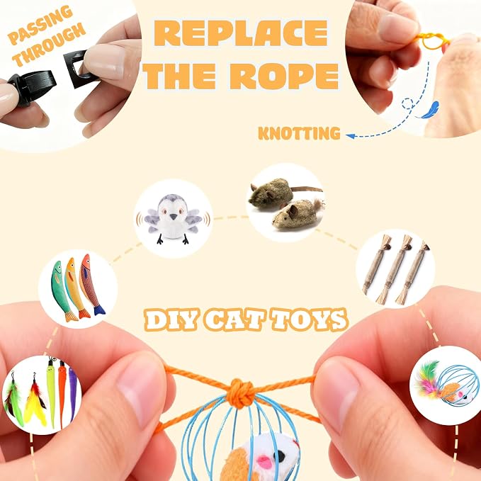 Interactive Cat Toys for Indoor Cats Automatic Electric Flying Bird Feather Wand Toy, Best Kitten & Adult Cat Enrichment Stimulation Toy Hanging Electric Kitty Toys for Bored Cats