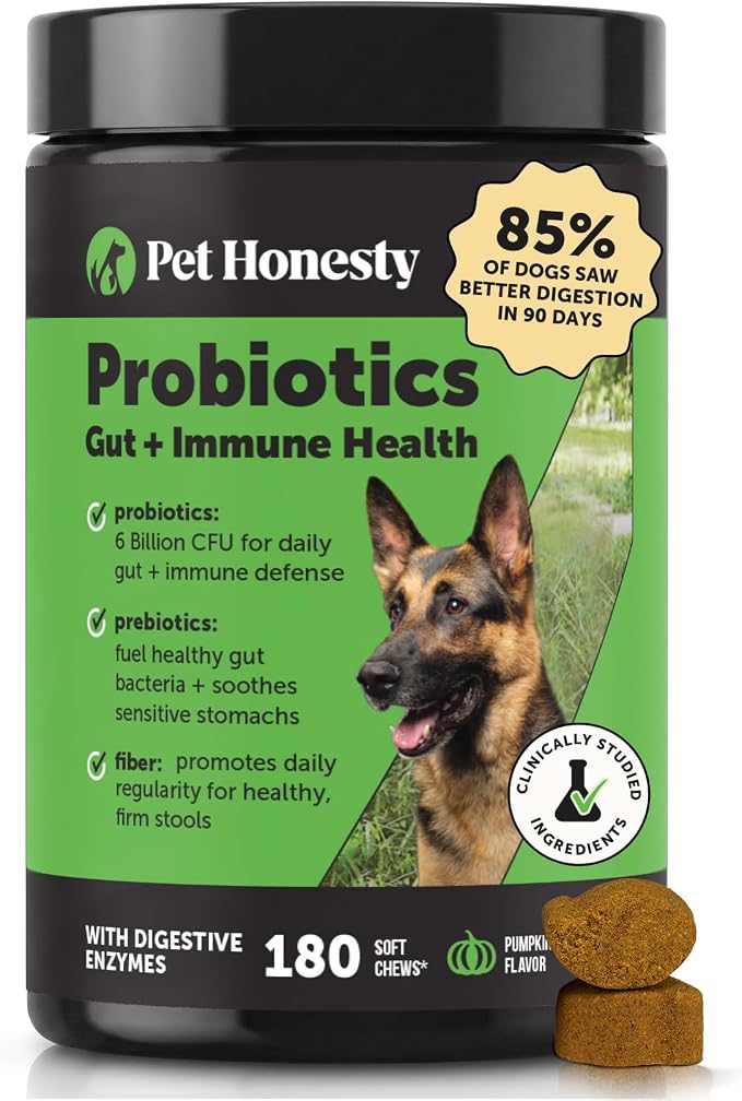 6 Billion CFU Dog Probiotics with Prebiotics, Digestive Enzymes, & Fiber - Relief for Occasional Diarrhea, Gas, Bloating & Itchy Skin - Daily Gut Health & Immune Support for All Dogs (Pumpkin, 180 ct)