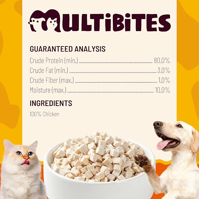 14.1 oz Freeze Dried Chicken Cubes for Dogs & Cats, Single‑Ingredient High‑Protein Grain-Free Treats, Large‑Sized Pet Snack Food Topper and Training Rewards for Multi‑Pet Households