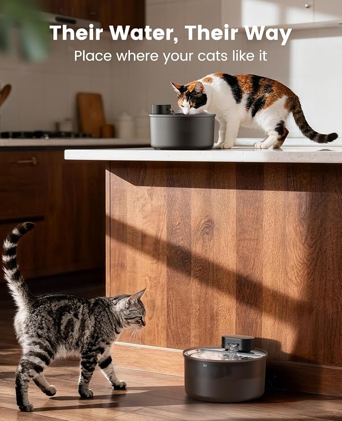 108oz/3.2L Wireless Cat Water Fountain, Dual Water Pumps (1 for Daily Use, 1 as Backup), Replaceable Rechargeable Battery Module