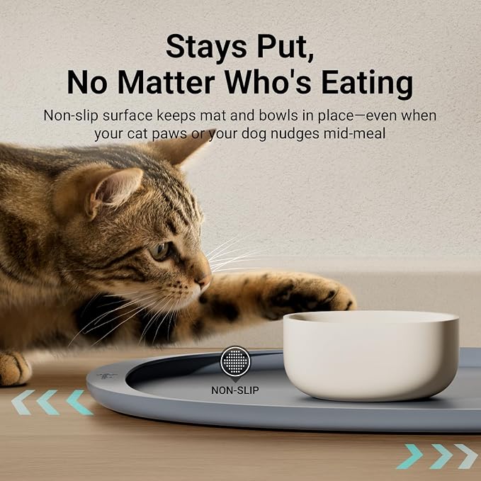 DownyPaws Cat Food Mats for Floors Waterproof, BPA Free Silicone Pet Feeding Mat, Non-Slip Pet Food Mat with High Raised Edge, Cat Placemat for Messy Drinkers, 18"×12.5", Gray (Pack of 2)