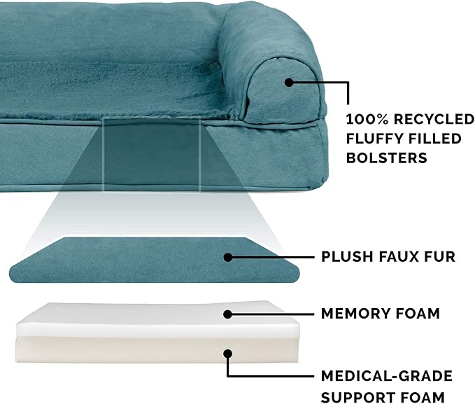 Furhaven Memory Foam Dog Bed for Large Dogs w/ Removable Bolsters & Washable Cover, For Dogs Up to 125 lbs - Plush & Suede Sofa - Deep Pool, Jumbo Plus/XXL