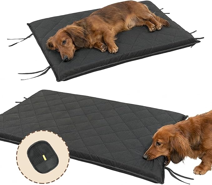 36"x23" Indestructible Dog Bed, Orthopedic High-Density Foam, Chew Resistant Waterproof Crate Mat, Corner Straps for Aggressive Chewers, Machine Washable with De-Shedding Glove, M