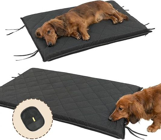 36"x23" Indestructible Dog Bed, Orthopedic High-Density Foam, Chew Resistant Waterproof Crate Mat, Corner Straps for Aggressive Chewers, Machine Washable with De-Shedding Glove, M