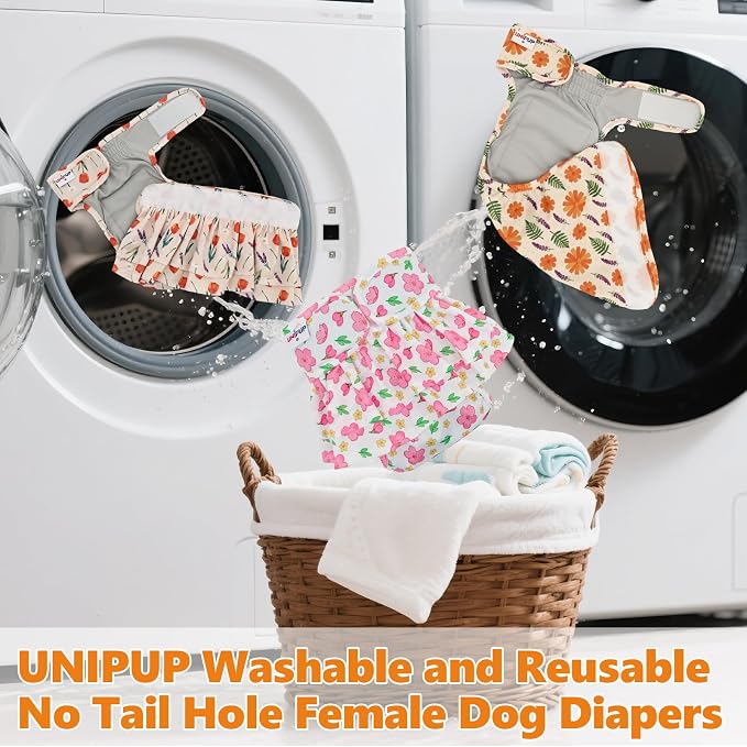 Female Dog Diapers Reusable No Tail Hole Period Panties Washable Diapers Female for Docked-Tail Frenchie French Bulldog Boston Terrier Without Tail (2 Pack Regular+2 Pack Skirts) U-WWDQB05M