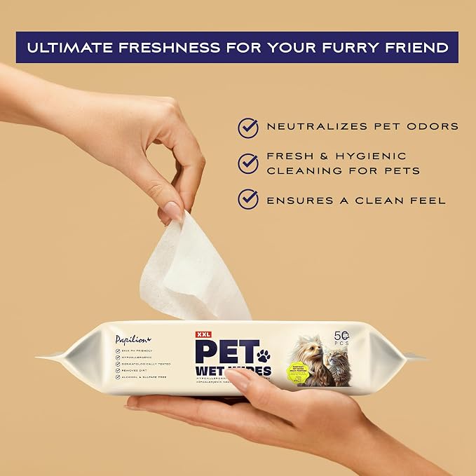 Papilion Pet Wipes for Dogs & Cats, Gentle Grooming & Cleaning Wipes, Safe for Paws, Coat & Face for Daily Use, Paraben-Free, Extra Large All-Purpose Wipes, Flip-Top Pack, 150 Count